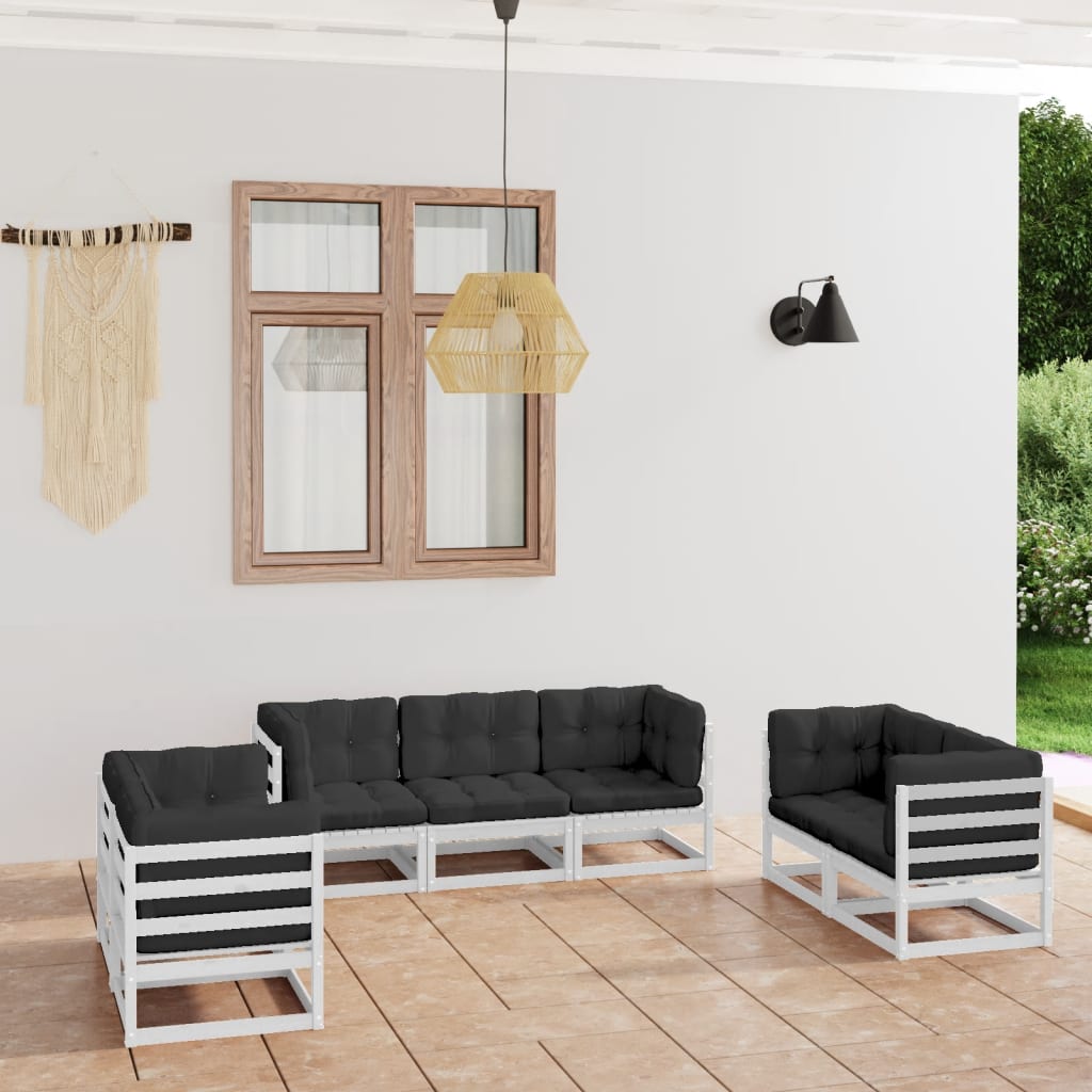 7-tlg. Garten-Lounge-Set mit Kissen Kiefer Massivholz